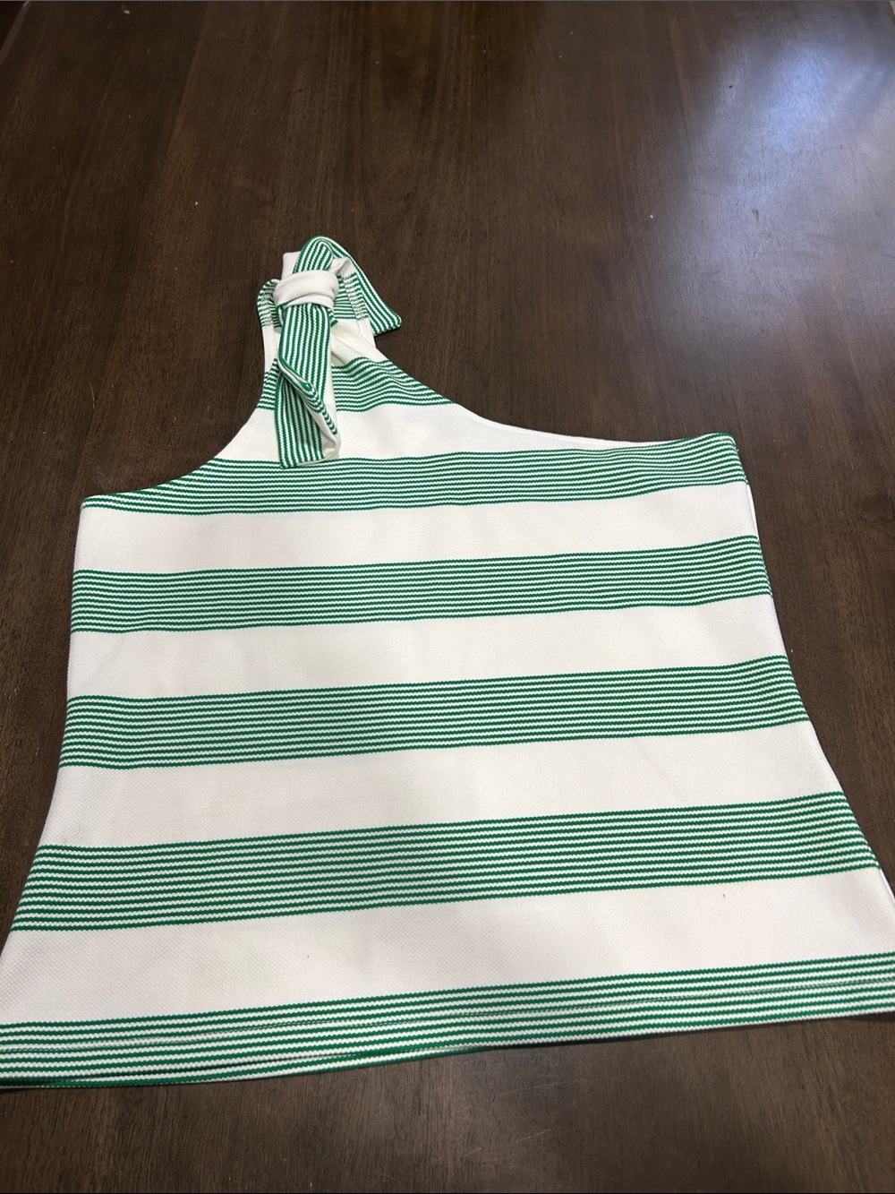 bishop + young White and Green One-Shoulder Stripe Crop Top